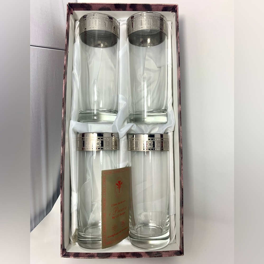 Set of 4 Italian Metal Rimmed Highball Glasses made by Cristalleria F.lli Fumo